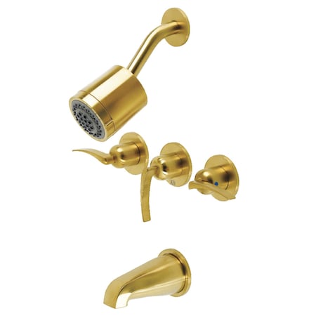 Kingston Brass Tub and Shower Faucet, Brushed Brass, Wall Mount KBX8137EFL
